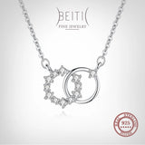 Beitil 925 Silver Circle Pendant With Zircon Necklace