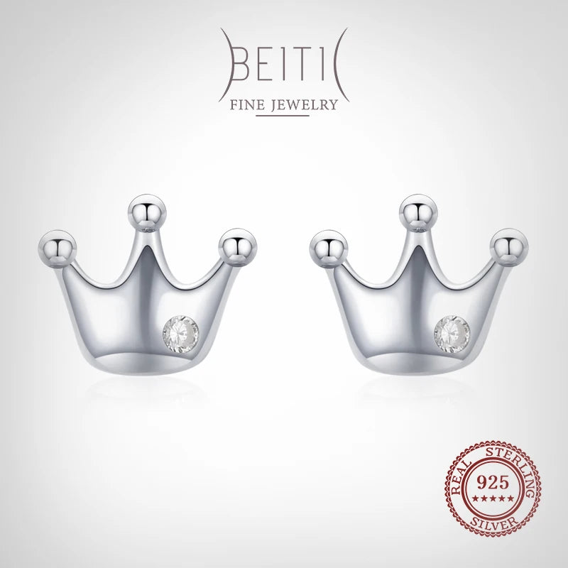Beitil Small Crown Stud Earrings 925 Sterling Silver Women's Minimalist Jewelry
