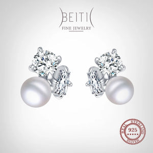 Beitil 925 Silver Pearl Stud Earrings Women Wedding Fine Jewelry