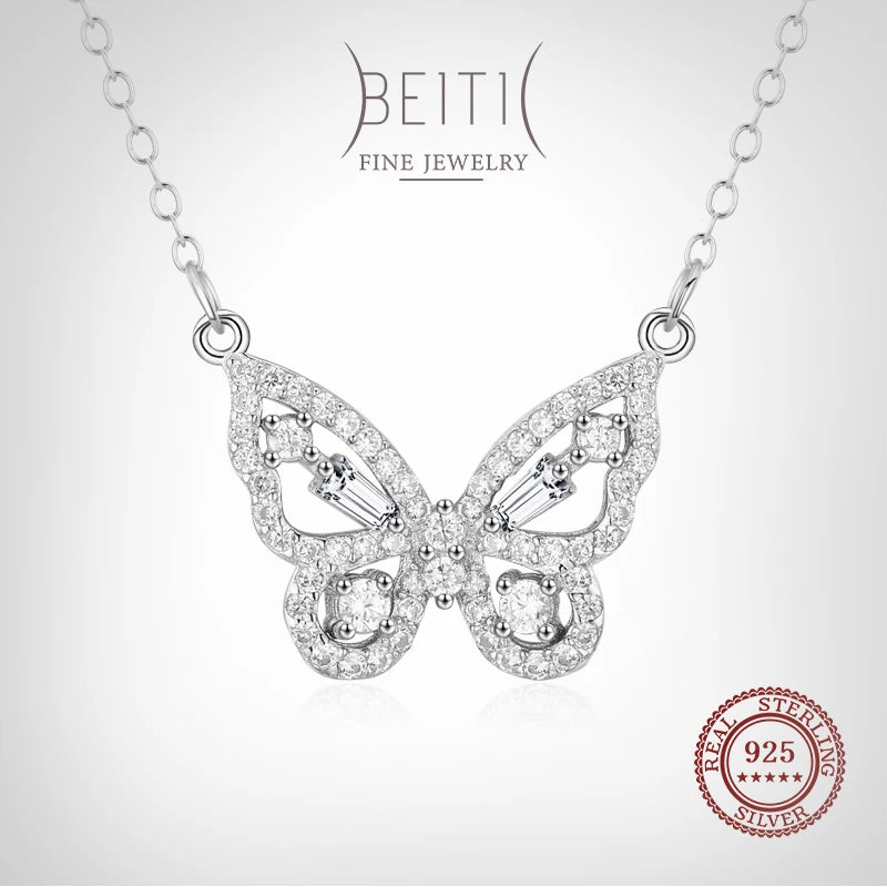 Beitil Butterfly Necklace 925 Sterling Silver Romantic Wedding Jewelry