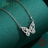 Beitil Butterfly Necklace 925 Sterling Silver Romantic Wedding Jewelry