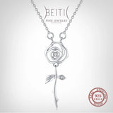 Beitil 925 Silver Rose Flower Zircon Pendant Necklace Romantic Wedding Jewelry