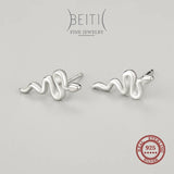Beitil 925 Silver Snake Stud Earrings Women's Minimalist Fine Jewelry