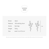 Beitil 925 Silver Snake Stud Earrings Women's Minimalist Fine Jewelry