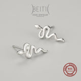 Beitil 925 Silver Snake Stud Earrings Women's Minimalist Fine Jewelry