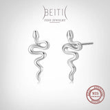 Beitil 925 Silver Snake Stud Earrings Women's Minimalist Fine Jewelry