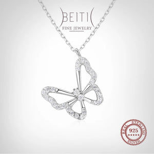 925 Silver Flying Butterfly Necklace Clear CZ Jewelry for Women