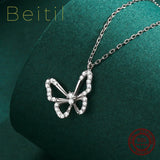 925 Silver Flying Butterfly Necklace Clear CZ Jewelry for Women