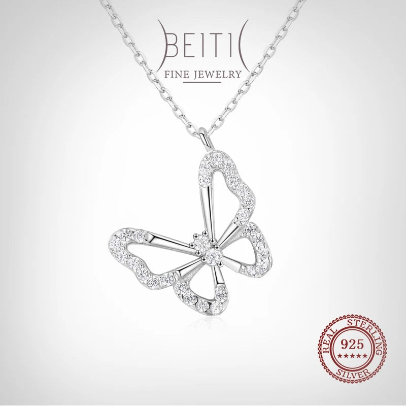 925 Silver Flying Butterfly Necklace Clear CZ Jewelry for Women