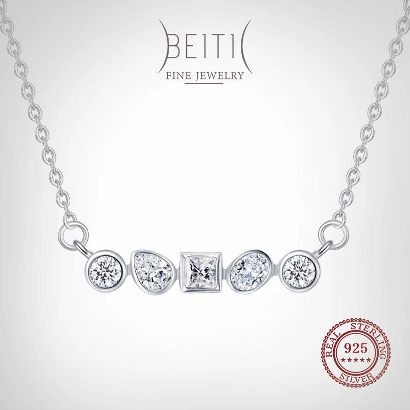 Beitil Geometric Shape CZ Necklace, 925 Sterling Silver