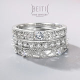 Beitil Style 925 Silver Star Moon CZ Rings Wedding Fine Jewelry
