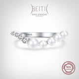 Radiant Zircon V Shape Pearl 925 Silver Ring Wedding Jewelry