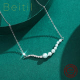 Beitil 925 Silver Wave Zircon Pearl Necklace Wedding Jewelry Gift