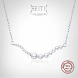 Beitil 925 Silver Wave Zircon Pearl Necklace Wedding Jewelry Gift