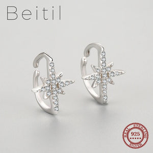 Beitil 925 Sterling Silver Stars Punk CZ Ear Clip Earrings
