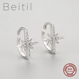 Beitil 925 Sterling Silver Stars Punk CZ Ear Clip Earrings