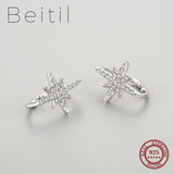 Beitil 925 Sterling Silver Stars Punk CZ Ear Clip Earrings