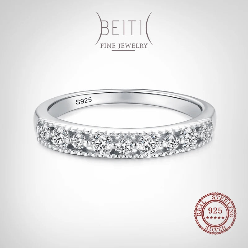 Beitil CZ 925 Silver Wedding Band Ring for Women