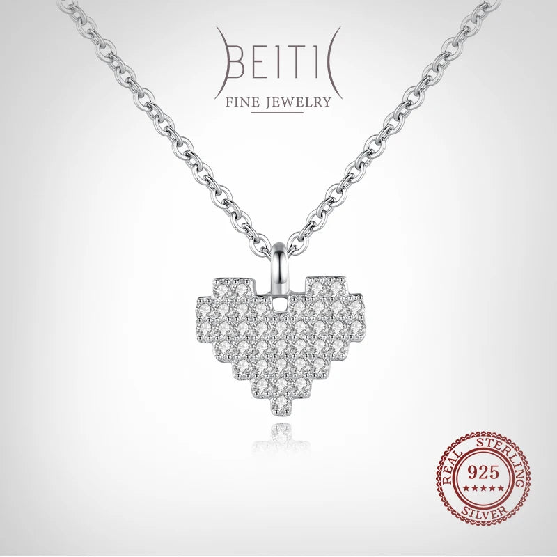 Beitil Zircon Heart 925 Sterling Silver Pendant Necklace for Women