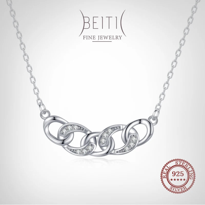 Beitil 925 Silver Chain Pendant Necklace Dazzling CZ Party Jewelry