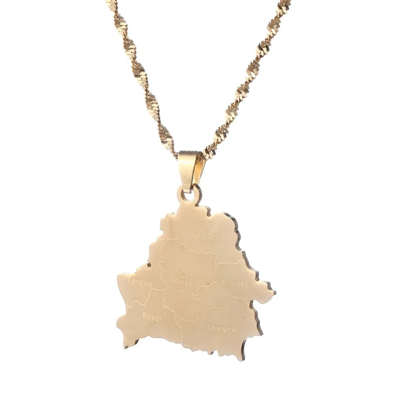 Belarus Map Stainless Steel Pendant Necklaces