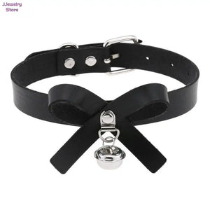 Leather Bell Choker Necklace Cat Cosplay Bow Collar Gothic Jewelry