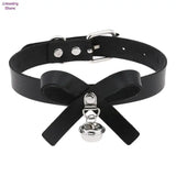 Leather Bell Choker Necklace Cat Cosplay Bow Collar Gothic Jewelry