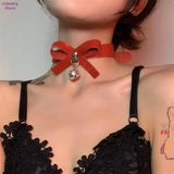 Leather Bell Choker Necklace Cat Cosplay Bow Collar Gothic Jewelry