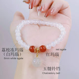 6mm Red Agate Beaded Strand Bracelet Natural Chalcedony Fine Jewelry