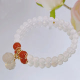 6mm Red Agate Beaded Strand Bracelet Natural Chalcedony Fine Jewelry