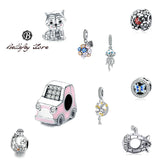 Real 925 Silver Car Beads Flower Dangles Jellyfish Charms Bracelet Bangles