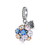 Real 925 Silver Car Beads Flower Dangles Jellyfish Charms Bracelet Bangles