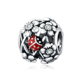 Real 925 Silver Car Beads Flower Dangles Jellyfish Charms Bracelet Bangles