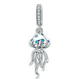 Real 925 Silver Car Beads Flower Dangles Jellyfish Charms Bracelet Bangles
