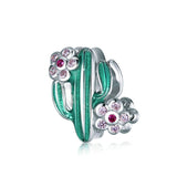 Bellafay 925 Silver Daisy Charm Cactus Beads Bracelet Bangle DIY Jewelry