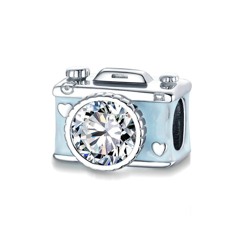 925 Silver Flamingo Charm Lemon Beads Camera Bracelet DIY Jewelry
