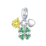 925 Silver 4 Leaf Clover Charm Heart Bead for Bracelet DIY Jewelry