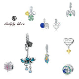 925 Silver 4 Leaf Clover Charm Heart Bead for Bracelet DIY Jewelry