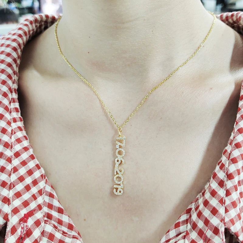 Date Number Necklace Birthday Gift Pendant Inlaid Hazelite Jewelry
