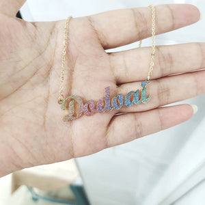 Stainless Steel Glitter Letter Necklace Pendant