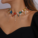 National Baroque Choker Neck Chain Rhinestone Tassel Ball Necklace
