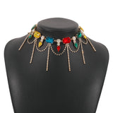 National Baroque Choker Neck Chain Rhinestone Tassel Ball Necklace