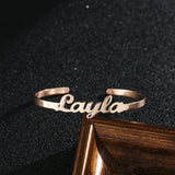 Rose Plated Open Bracelet Personalized Stainless Steel Name