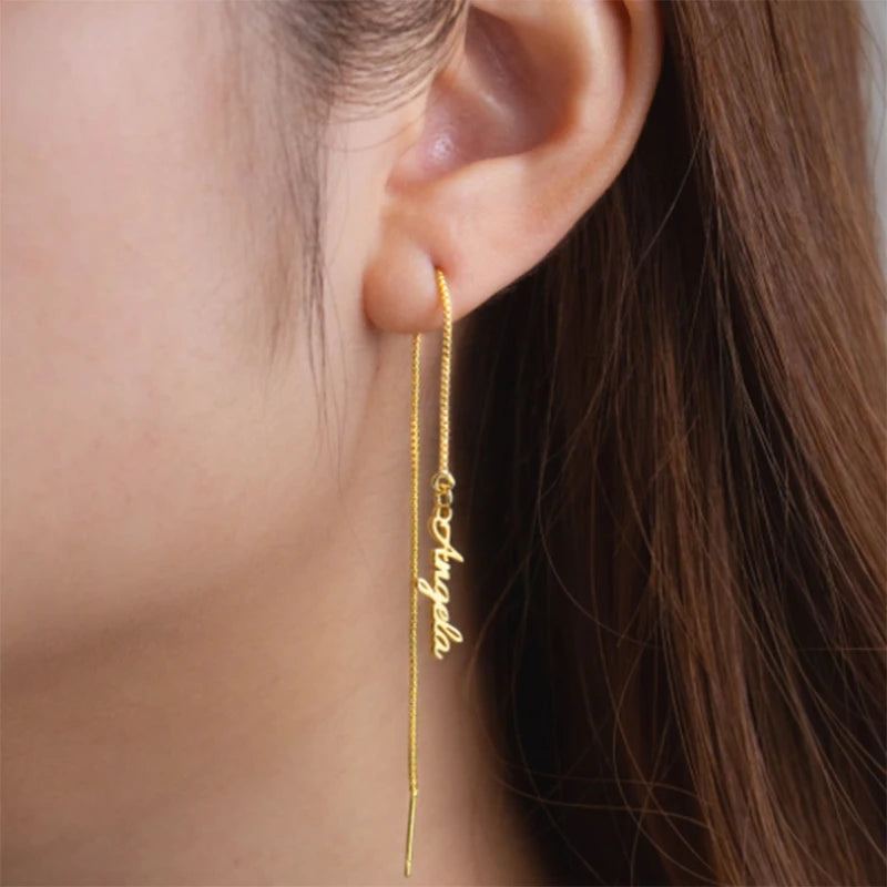 Stainless Steel Tassel Earrings with English Letters