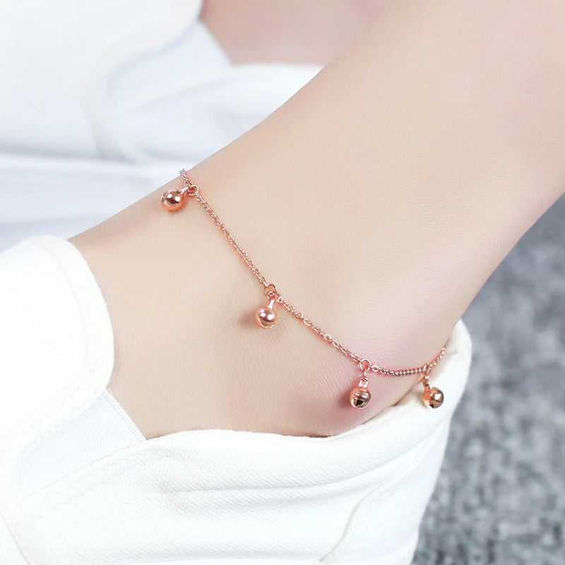 18KGP Rose Titanium Steel Bells Anklet Charm Jewelry Gift