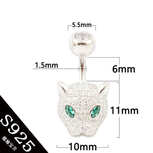 925 Silver Leopard Head Belly Button Ring