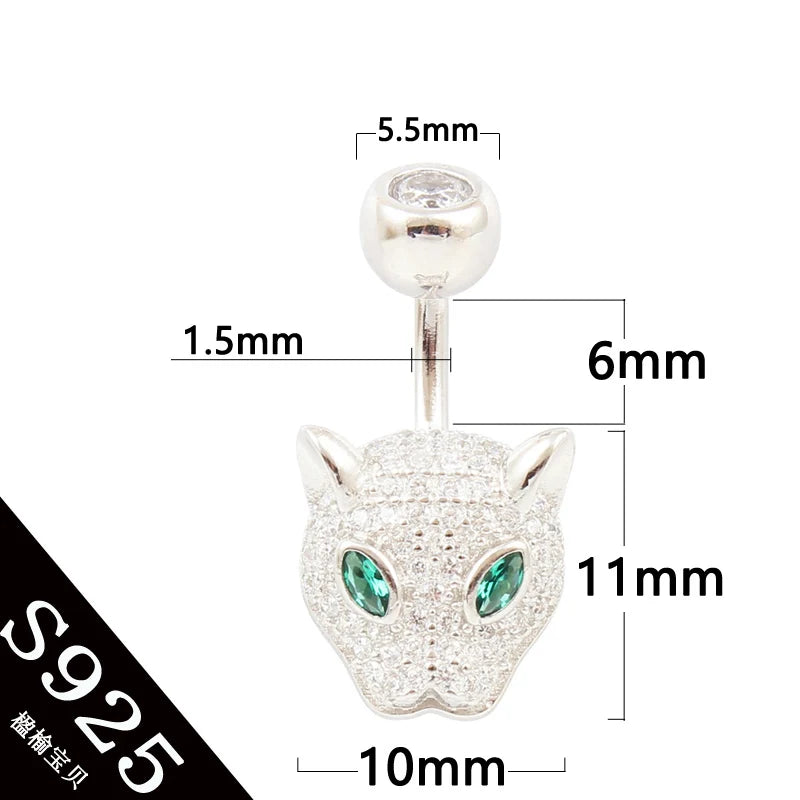 925 Silver Leopard Head Belly Button Ring