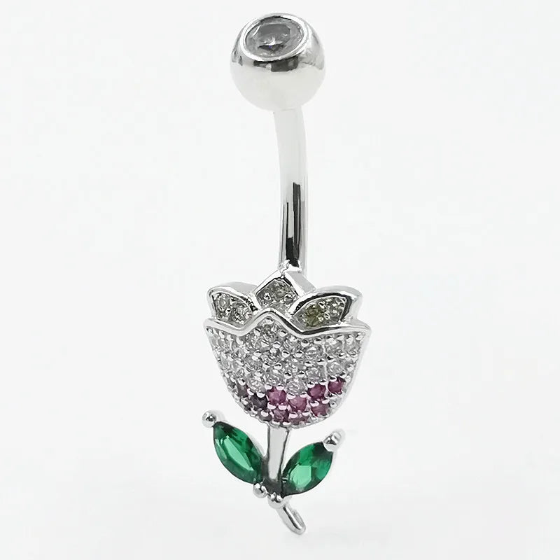 925 Silver Rose Flower Navel Piercing  Body Jewelry