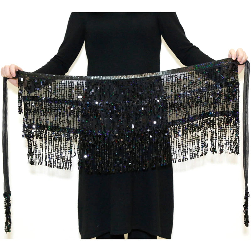 Sequined Fringed Waist Chain Belly Dance Hipster Skirt