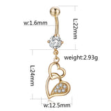 Heart Dangle Crystal Belly Ring Stainless Steel Women Body Jewelry